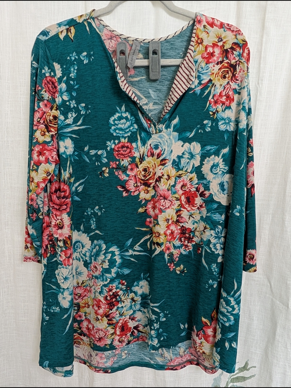 HoneyMe Curvy Teal Floral Tunic Top Size XL